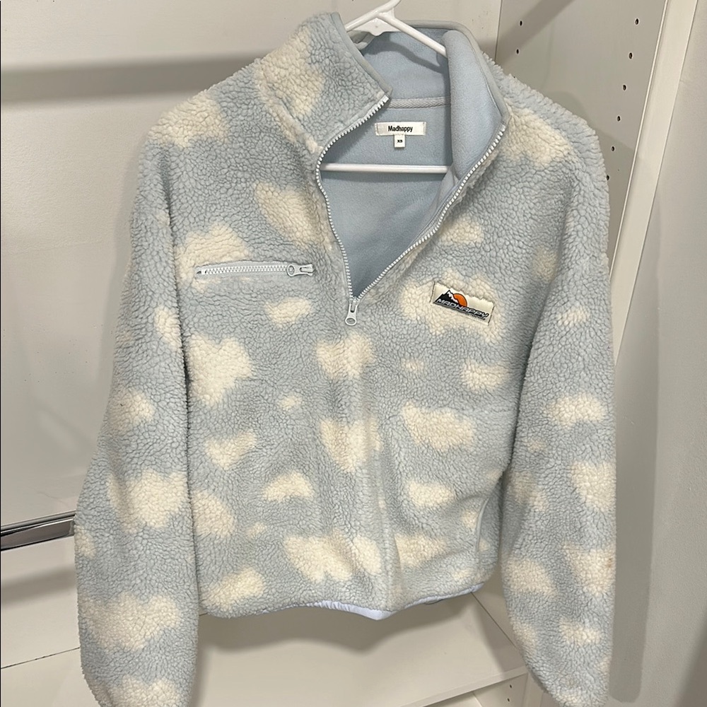 MADHAPPY Fleece Zip Up in Blue and Cream SIZE XS